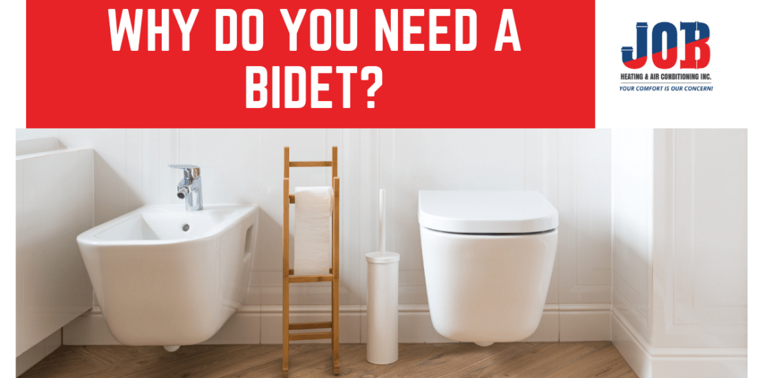 Why do you need a bidet, picture of bathroom with bidet and JOB Heating and Plumbing logo